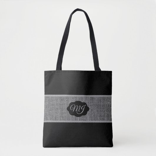 Monogram grijze schoot op zwart tote bag (Voorkant)