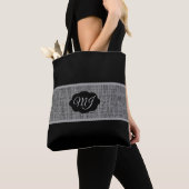 Monogram grijze schoot op zwart tote bag (Dichtbij)