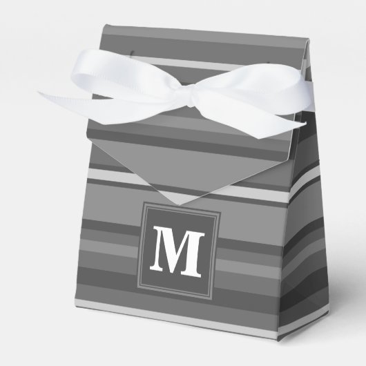 Monogram grijze strepen bedankdoosjes (Voorkant Zijde)