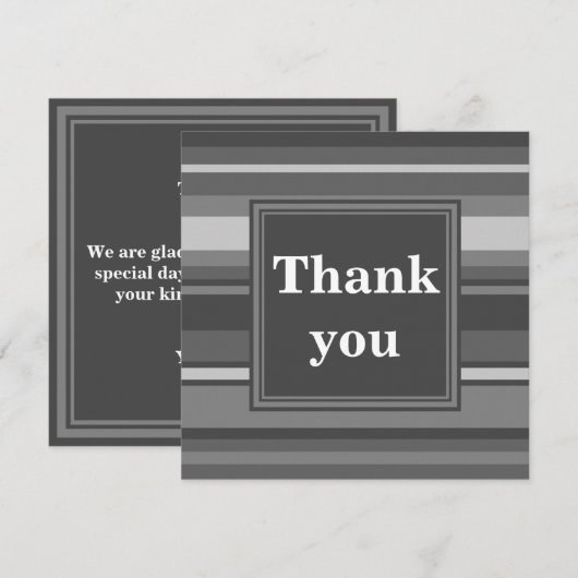 Monogram grijze strepen bedankkaart (Voorkant / Achterkant)