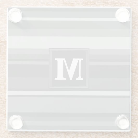 Monogram grijze strepen glazen onderzetter (Achterkant)