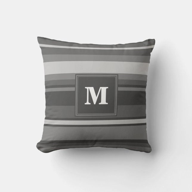 Monogram grijze strepen kussen (Voorkant)
