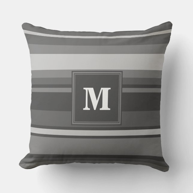 Monogram grijze strepen kussen (Voorkant)
