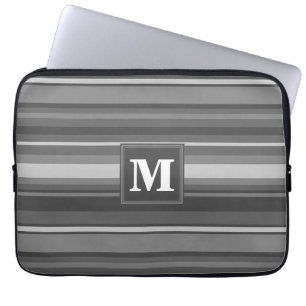 Monogram grijze strepen laptop sleeve