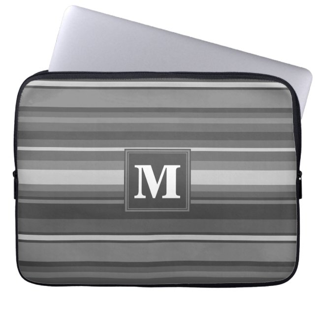 Monogram grijze strepen laptop sleeve (Voorkant)