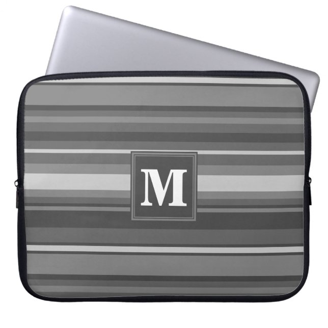 Monogram grijze strepen laptop sleeve (Voorkant)