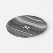 Monogram grijze strepen papieren bordje (Gekanteld)