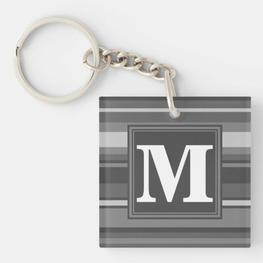Monogram grijze strepen sleutelhanger (Voorkant)