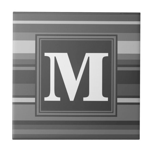Monogram grijze strepen tegeltje (Voorkant)