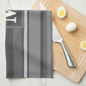 Monogram grijze strepen theedoek (Quarter Fold)