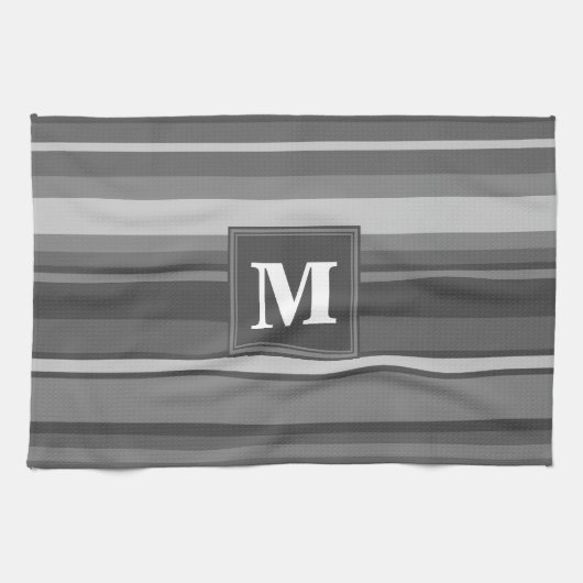 Monogram grijze strepen theedoek (Horizontaal)