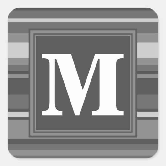 Monogram grijze strepen vierkante sticker (Voorkant)