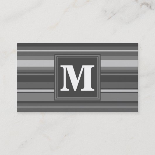 Monogram grijze strepen visitekaartje (Voorkant)
