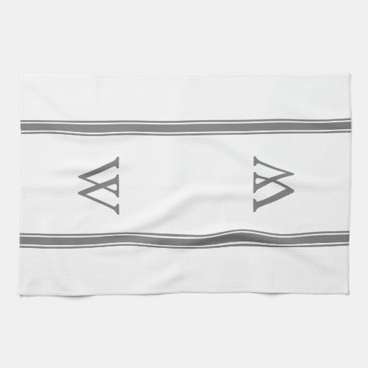 Monogram Grijze Stripe Persoonlijke keukenhanddoek (Horizontaal)