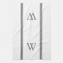Monogram Grijze Stripe Persoonlijke keukenhanddoek