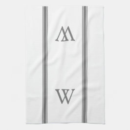 Monogram Grijze Stripe Persoonlijke keukenhanddoek
