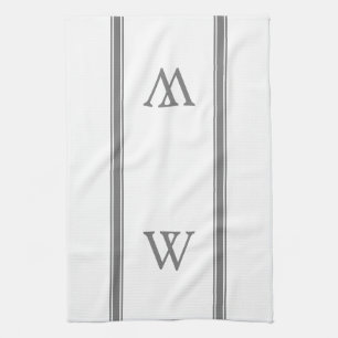 Monogram Grijze Stripe Persoonlijke keukenhanddoek