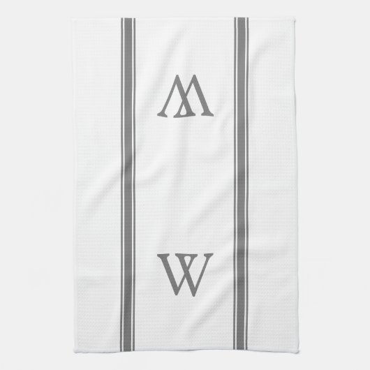 Monogram Grijze Stripe Persoonlijke keukenhanddoek (Verticaal)