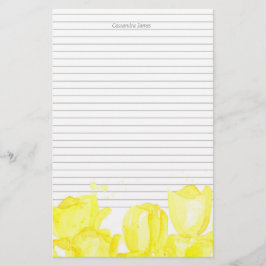 Monogram Grijze Voering Gele Tulp Bloemen Briefpapier