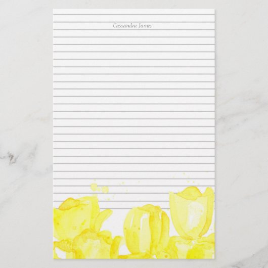 Monogram Grijze Voering Gele Tulp Bloemen Briefpapier (Voorkant)