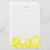 Monogram Grijze Voering Gele Tulp Bloemen Briefpapier (Voorkant / Achterkant)
