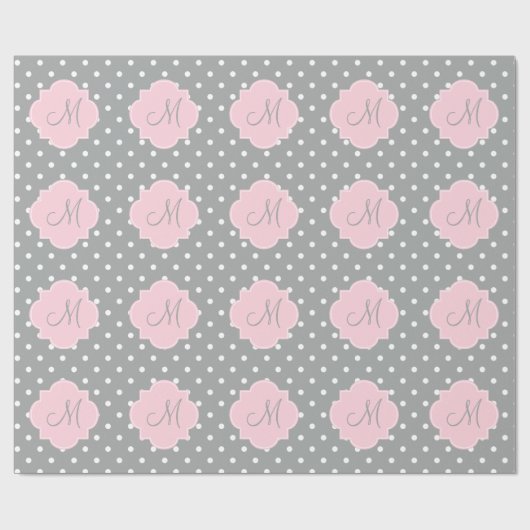 Monogram grijze, witte en parelroze polaire dot cadeaupapier (Vlak)