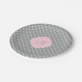 Monogram grijze, witte en parelroze polaire dot papieren bordje (Gekanteld)