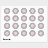Monogram grijze, witte en parelroze polaire dot ronde sticker (Vel)