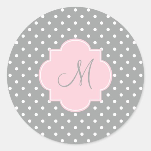 Monogram grijze, witte en parelroze polaire dot ronde sticker (Voorkant)