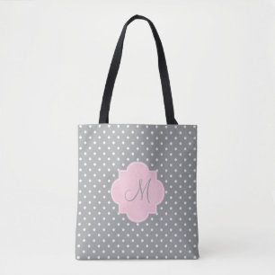 Monogram grijze, witte en parelroze polaire dot tote bag