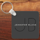 Monogram grijze zwarte minimalistische moderne naa sleutelhanger (Voorkant)