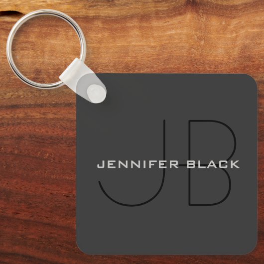 Monogram grijze zwarte minimalistische moderne naa sleutelhanger (Voorkant)