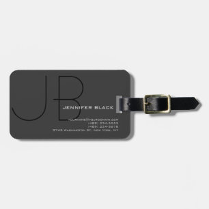 Monogram Grijze Zwarte Modern Minimaliste Bagagelabel