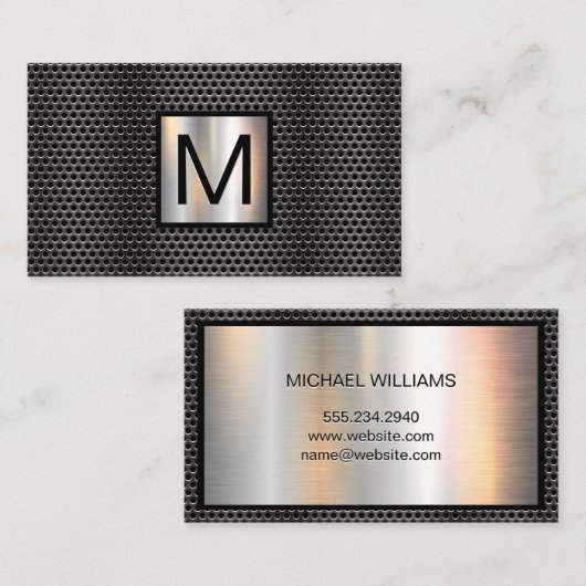 Monogram Grill Pattern Chrome Metallic Banner Visitekaartje (Voorkant / Achterkant)