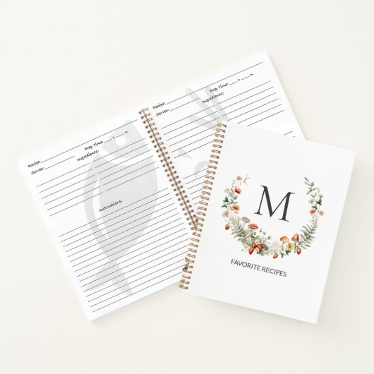 Monogram grillige bloemen botanische familie recep notitieboek (Binnen)