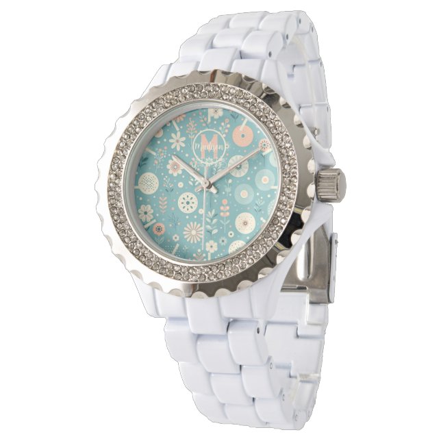 Monogram grillige bloemen horloge (Gekanteld)