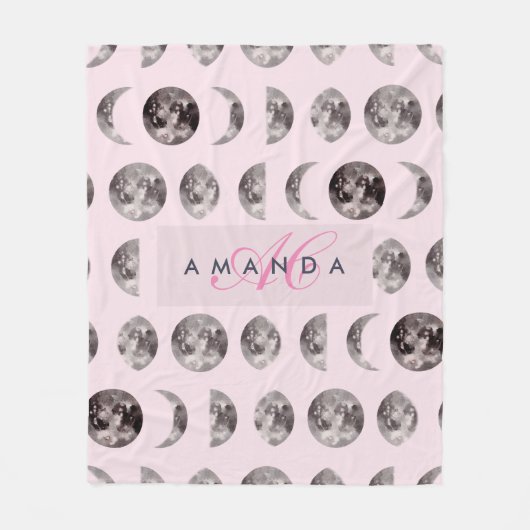 Monogram grillige Dromerige Maan Fasen Geschenken Fleece Deken (Voorkant)