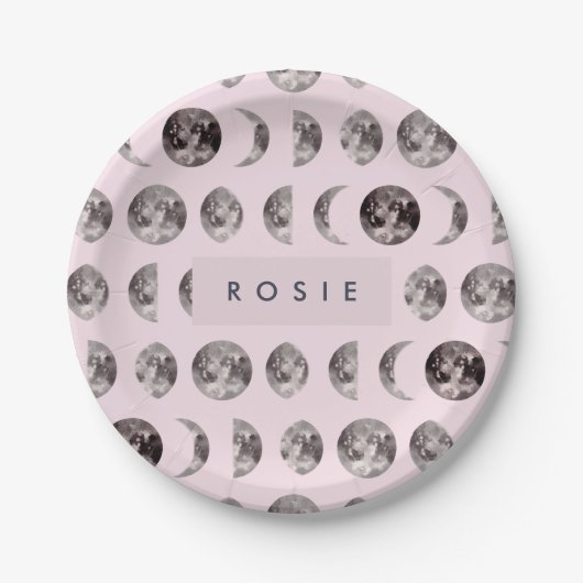 Monogram grillige Dromerige Maan Fasen Geschenken Papieren Bordje (Voorkant)