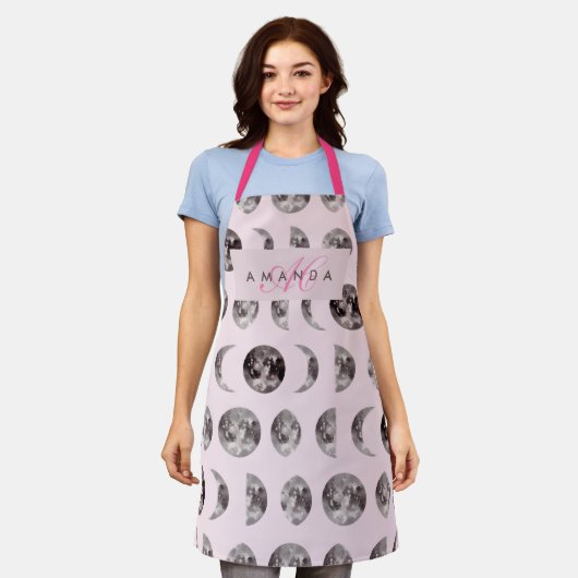 Monogram grillige Dromerige Maan Fasen Geschenken Schort (Gedragen)