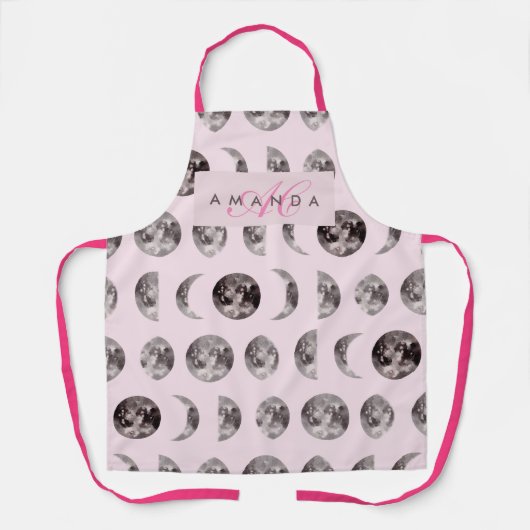 Monogram grillige Dromerige Maan Fasen Geschenken Schort (Voorkant)
