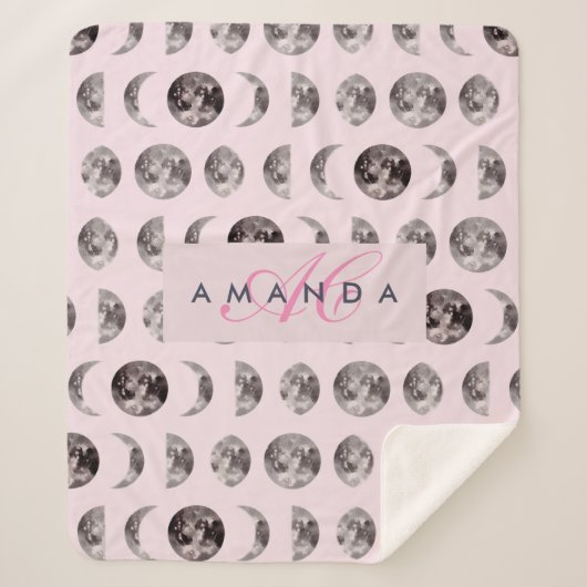 Monogram grillige Dromerige Maan Fasen Geschenken Sherpa Deken (Voorkant)