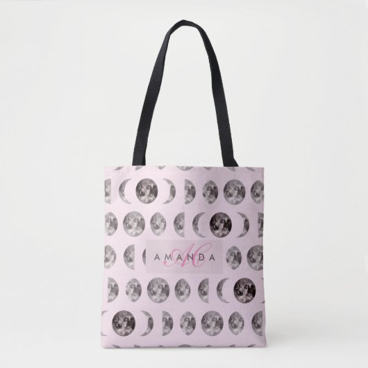 Monogram grillige Dromerige Maan Fasen Geschenken Tote Bag (Voorkant)