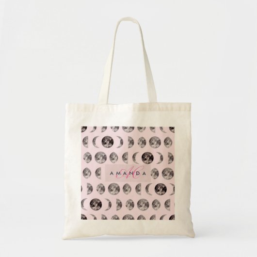 Monogram grillige Dromerige Maan Fasen Geschenken Tote Bag (Voorkant)