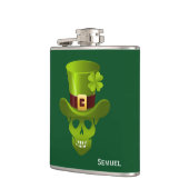Monogram groen 4 Leaf Shamrock Skull en Green Pet Heupfles (Links)