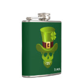 Monogram groen 4 Leaf Shamrock Skull en Green Pet Heupfles (Rechts)