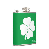 Monogram groen 4 Leaf Shamrock Skull en Green Pet Heupfles (Rechts)