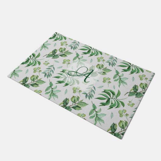 Monogram Groen Blad Botanisch Huisdecor Deurmat (Schuin)