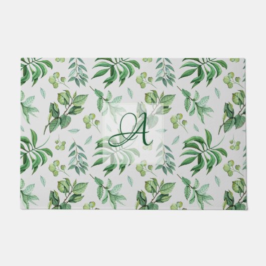 Monogram Groen Blad Botanisch Huisdecor Deurmat (Voorkant)