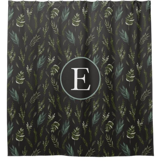 Monogram groen blad botanisch patroon douchegordijn (Voorkant)