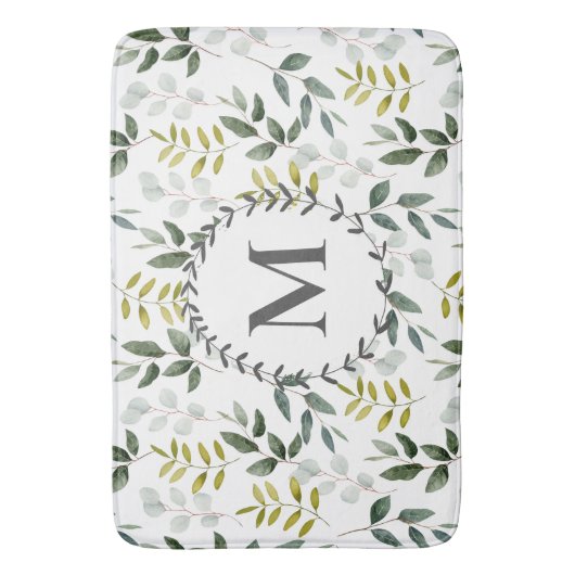 Monogram groen blad Waterverf Badmat (Voorkant Verticaal)